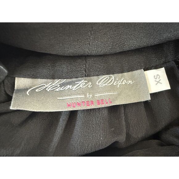 Hunter Dixon by Hunter Bell Women's Black Silk Blouse Tie Neck Button Up Size XS - Picture 4 of 10